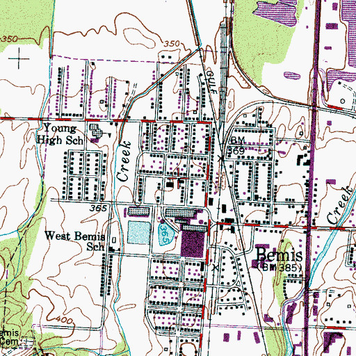 Topographic Map of Bemis United Methodist Church, TN