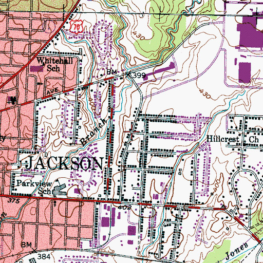 Topographic Map of East Jackson Baptist Church, TN