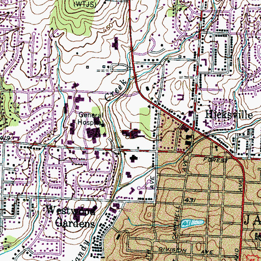 Topographic Map of Highland Park Elementary School, TN
