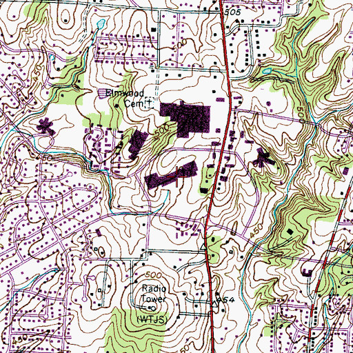 Topographic Map of Jackson Plaza Shopping Center, TN