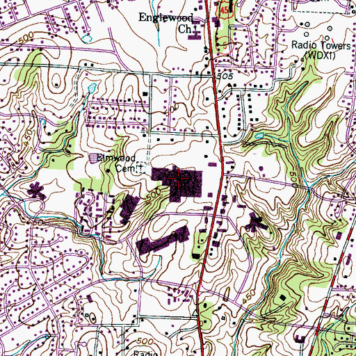 Topographic Map of Old Hickory Mall Shopping Center, TN