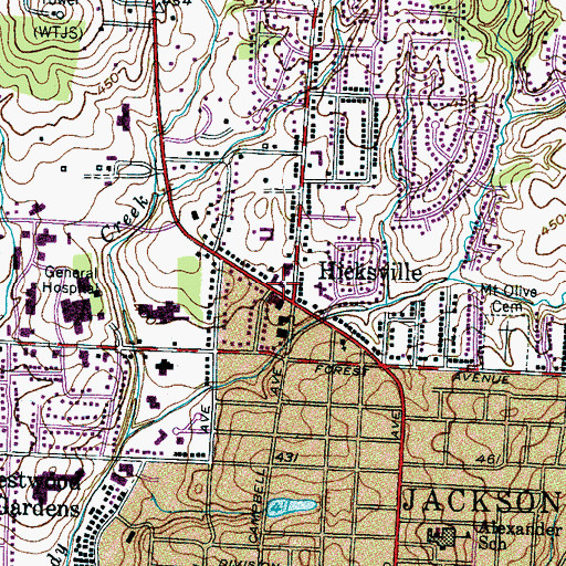 Topographic Map of Simpson Shopping Center, TN