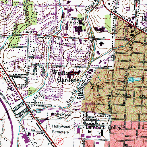 Topographic Map of Tigrett Junior High School, TN