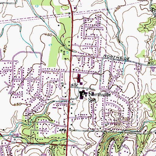 Topographic Map of North Side High School, TN