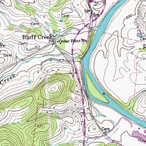 Topographic Map of Bluff Creek School (historical), TN