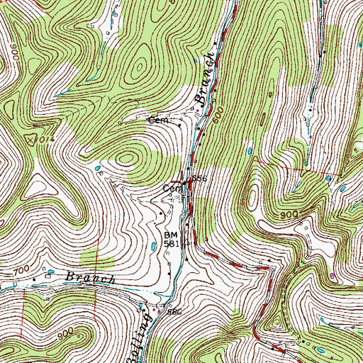 Topographic Map of Bowlings Branch Church of God of Prophecy, TN