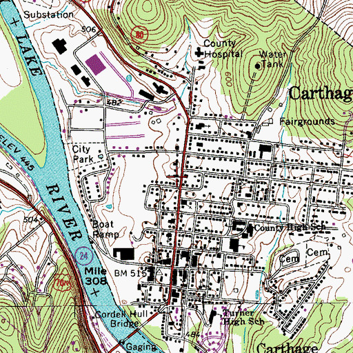 Topographic Map of Carthage Church of Christ, TN