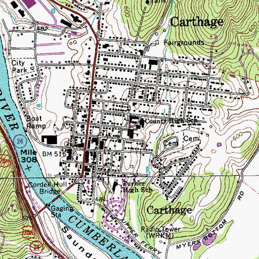 Topographic Map of Carthage Elementary School, TN