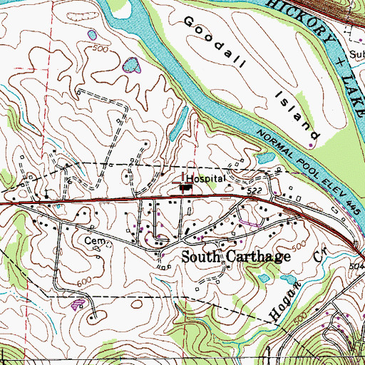 Topographic Map of Riverview Regional Medical Center South, TN