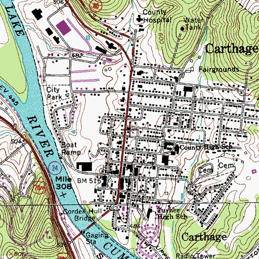 Topographic Map of Carthage United Methodist Church, TN