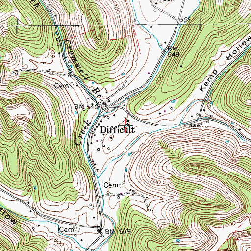 Topographic Map of Diffucult School (historical), TN