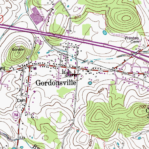 Topographic Map of Gordonsville High School, TN