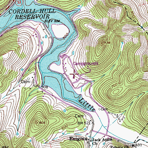 Topographic Map of Granville Recreation Area, TN