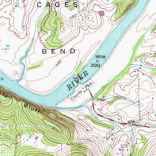 Topographic Map of Old Lock and Dam Number Seven (historical), TN