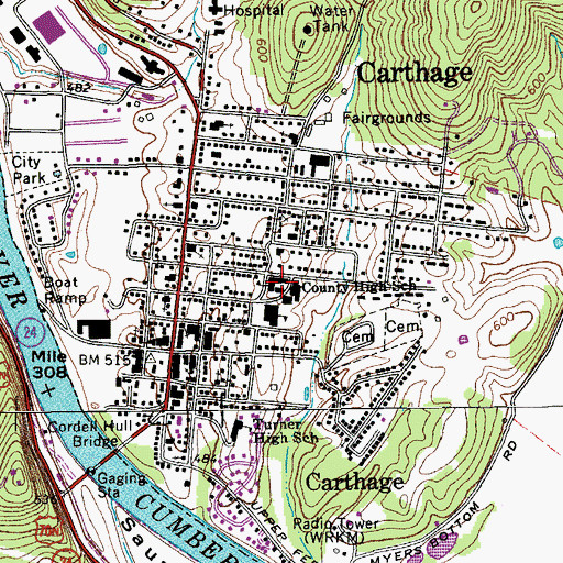 Topographic Map of Smith County High School, TN