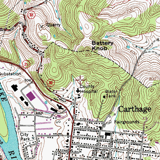 Topographic Map of Riverview Regional Medical Center, TN