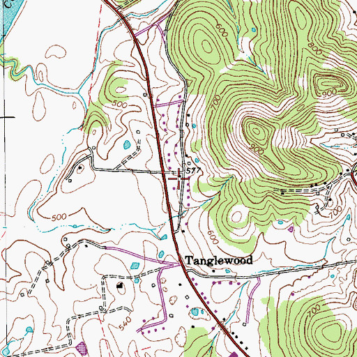 Topographic Map of Tanglewoods School (historical), TN