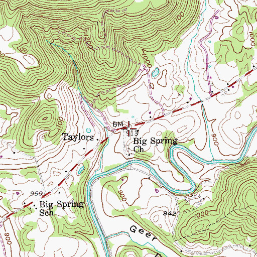 Topographic Map of Big Springs Cemetery, TN