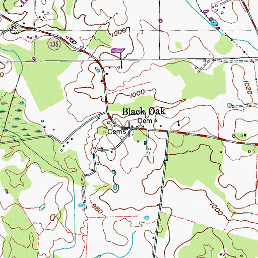 Topographic Map of Black Oak Cemetery, TN