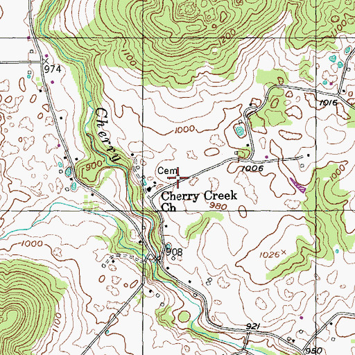 Topographic Map of Cherry Creek Cemetery, TN