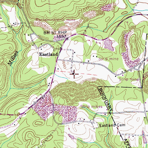 Topographic Map of Eastland Church of Christ, TN