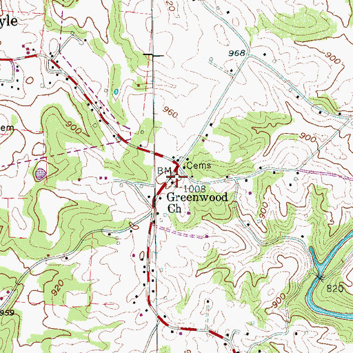 Topographic Map of Greenwood Cemetery, TN