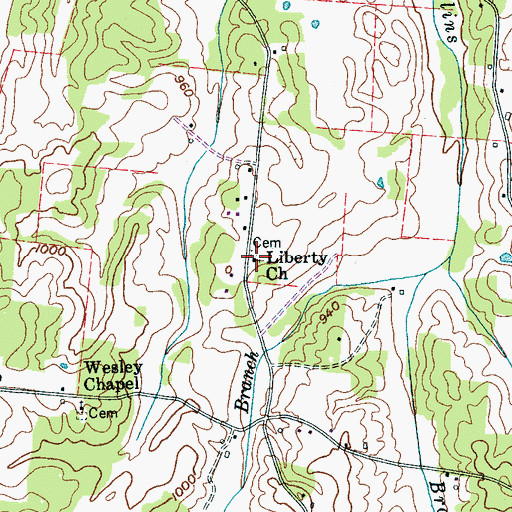 Topographic Map of Liberty Cemetery, TN