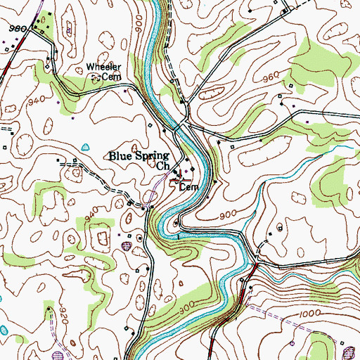 Topographic Map of New Blue Springs Cemetery, TN