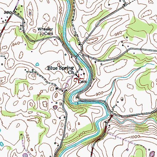 Topographic Map of New Blue Springs Cemetery, TN