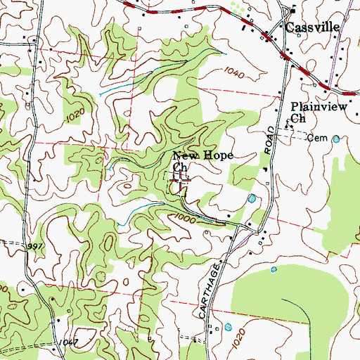 Topographic Map of New Hope Cemetery, TN