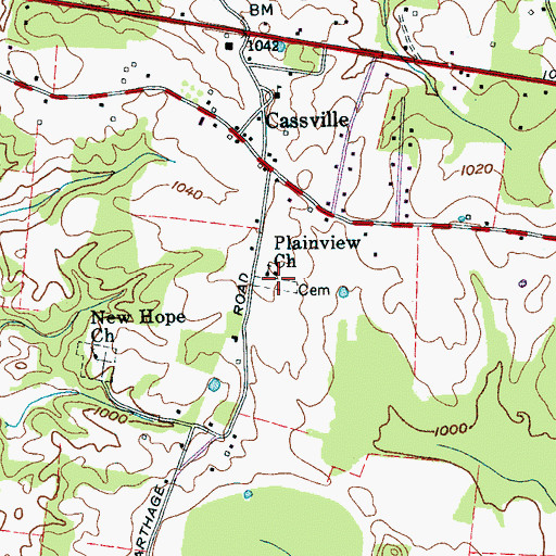Topographic Map of Plainview Cemetery, TN
