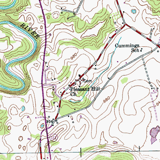 Topographic Map of Pleasant Hill Cemetery, TN