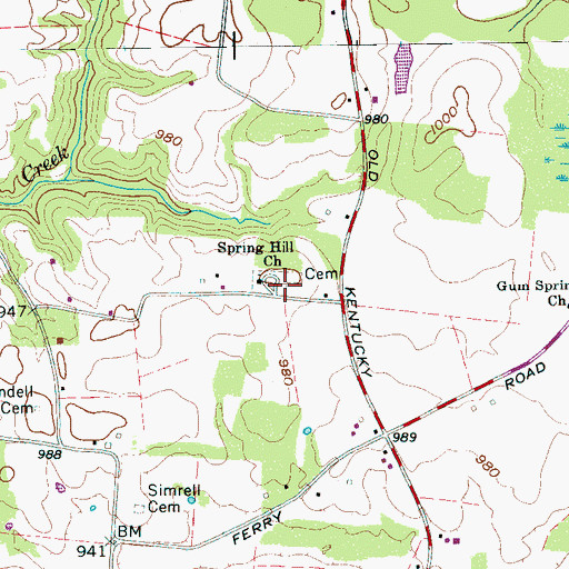 Topographic Map of Spring Hill Cemetery, TN