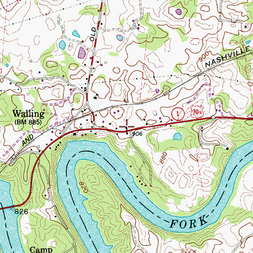 Topographic Map of Walling Church of Christ, TN