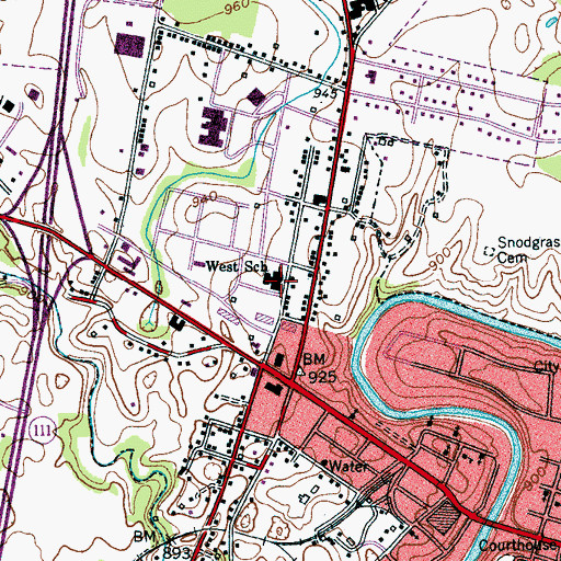 Topographic Map of West School, TN