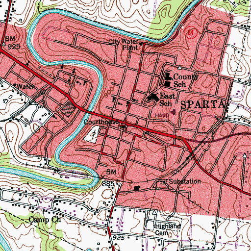 Topographic Map of White County Courthouse, TN