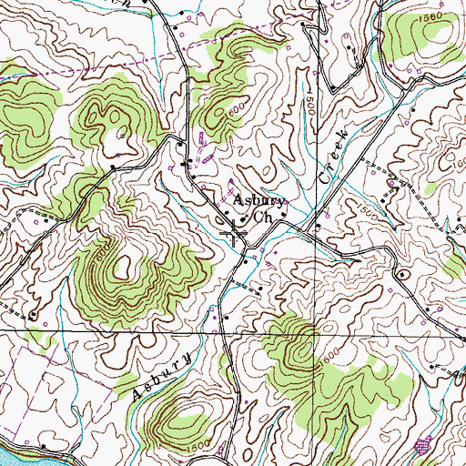Topographic Map of Asbury Cemetery, TN
