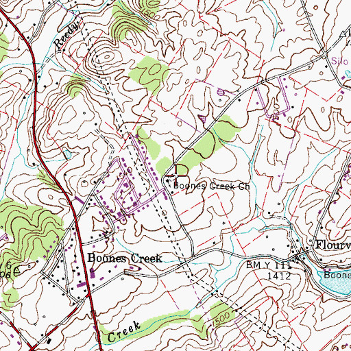 Topographic Map of Boone Creek Cemetery, TN