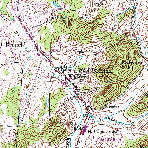 Topographic Map of Fall Branch Cemetery, TN