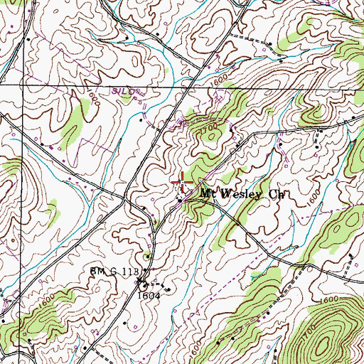 Topographic Map of Mount Wesley Cemetery, TN
