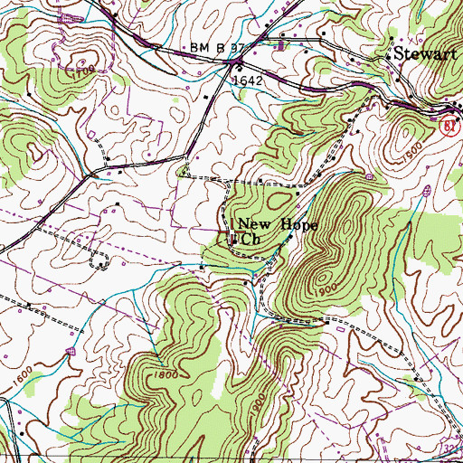 Topographic Map of New Hope Cemetery, TN