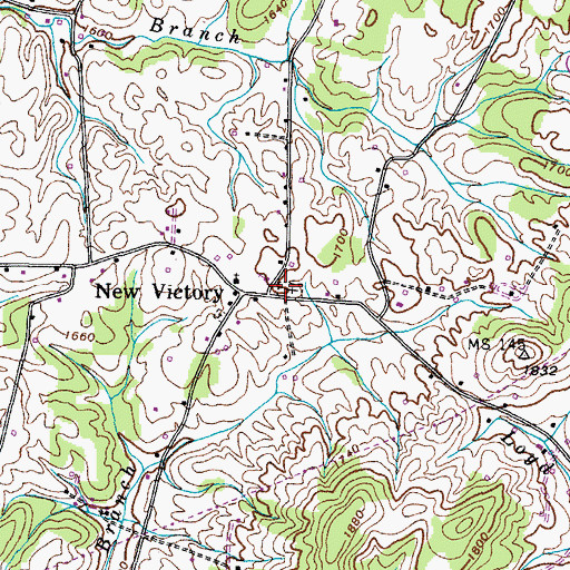 Topographic Map of New Victory Cemetery, TN