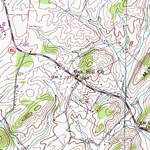 Topographic Map of Oak Hill Cemetery, TN