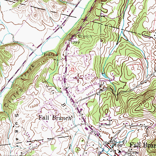 Topographic Map of Old Fall Branch-Hooper Cemetery, TN