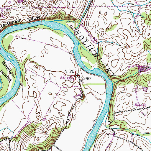 Topographic Map of Waddell Cemetery, TN