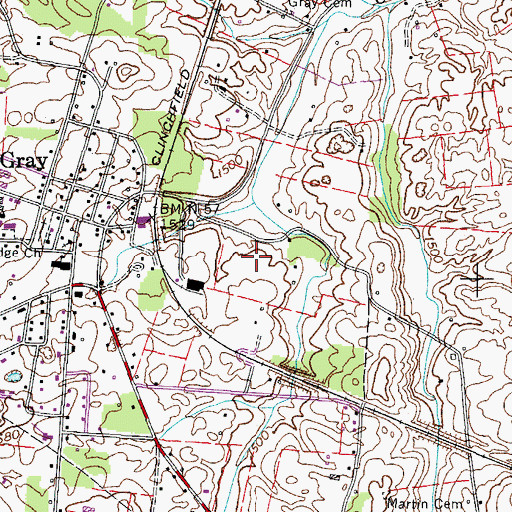 Topographic Map of Weems Cemetery, TN
