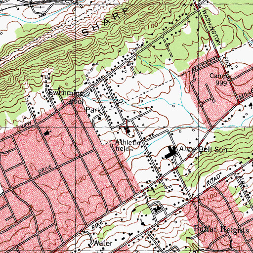 Topographic Map of Alice Bell Baptist Church, TN