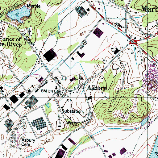 Topographic Map of Asbury School (historical), TN