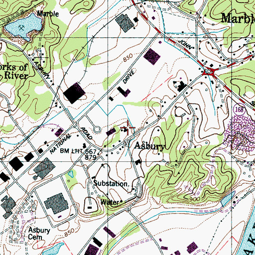 Topographic Map of Asbury United Methodist Church, TN