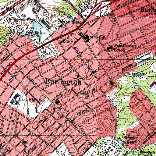 Topographic Map of Bentley Street Christian Church, TN